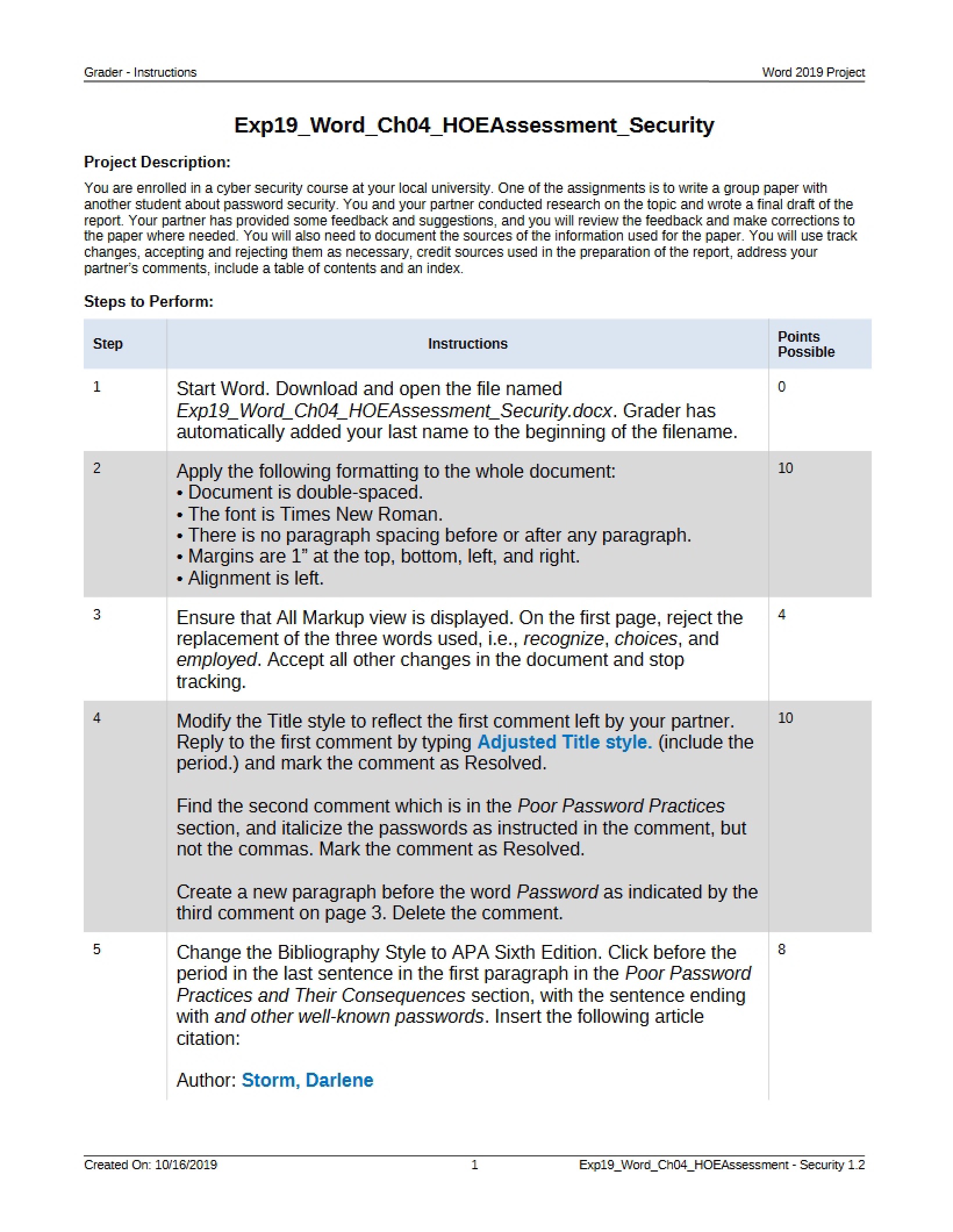Instructions for Assessment Security