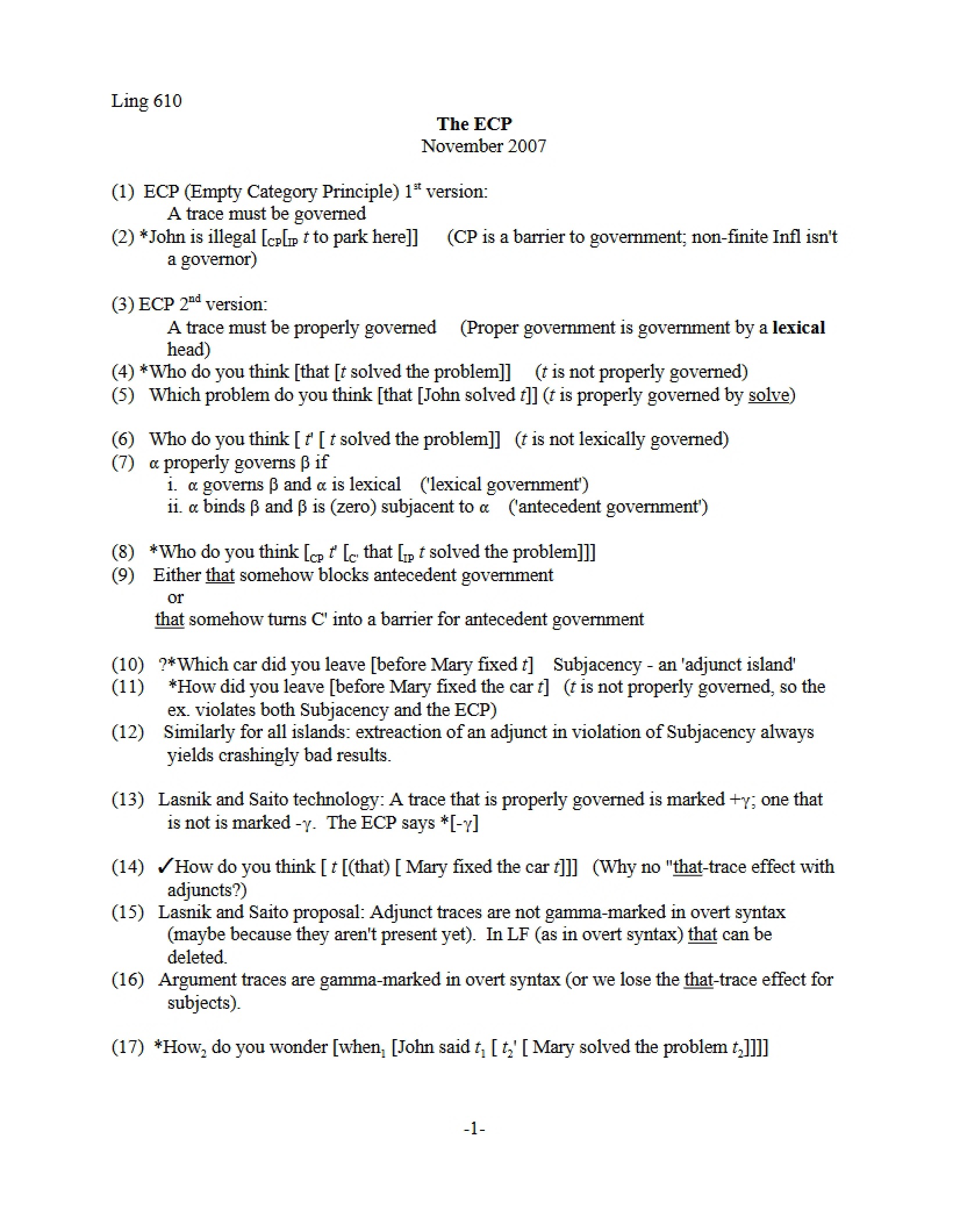 Empty Category Principle (ECP)