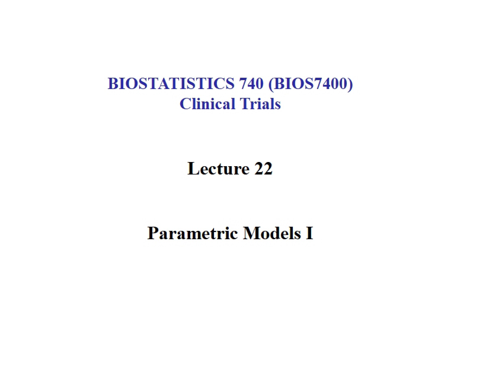 Parametric Models Part I