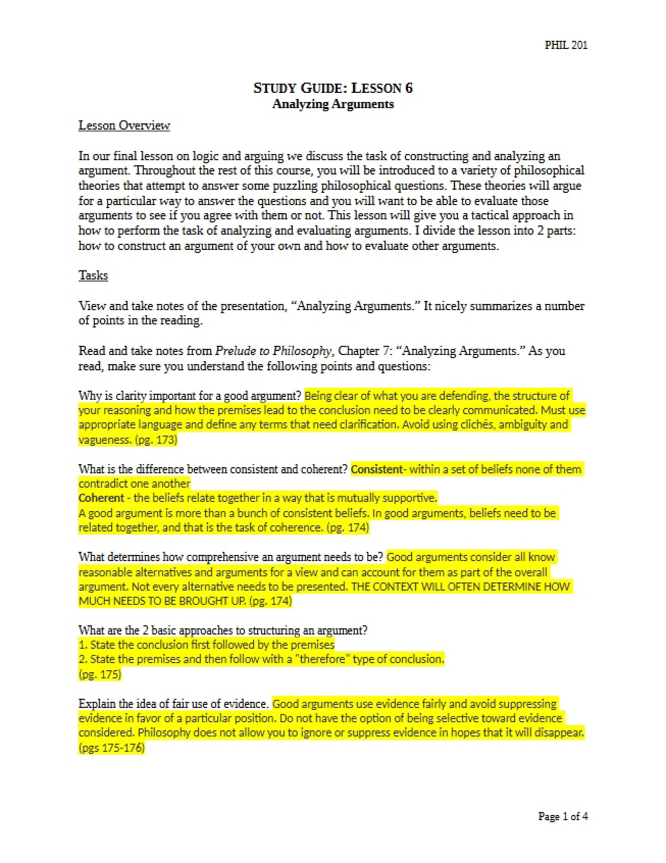 Study Guide for the Sixth Lesson in Philosophy
