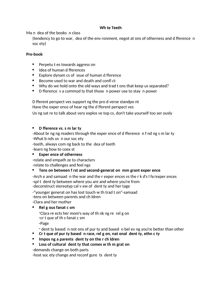 White Teeth - Analysis and Theme Notes