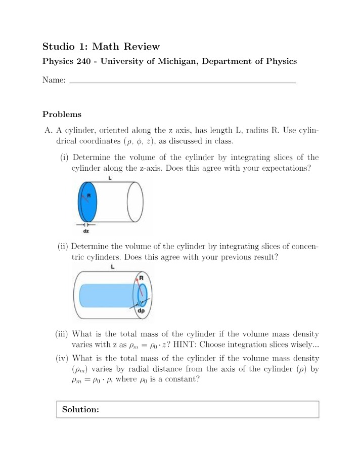 Math Review - Mass and Volume Calculations for Cylinders