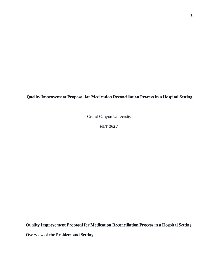 Quality Improvement - Medication Reconciliation in Hospitals