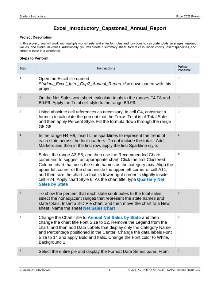 Annual Report Project Instructions - Excel 2022