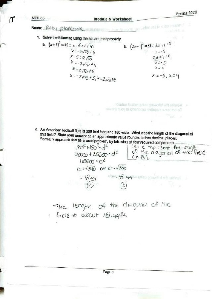 Worksheet for MTH 65 Module 5