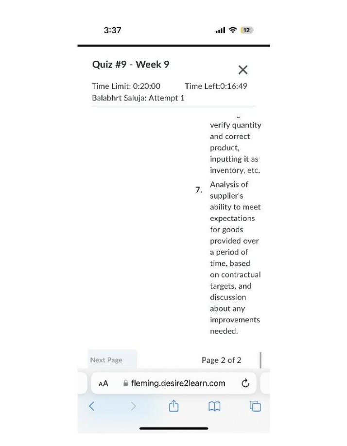 Week 9 Quiz - Supplier Analysis and Inventory Management
