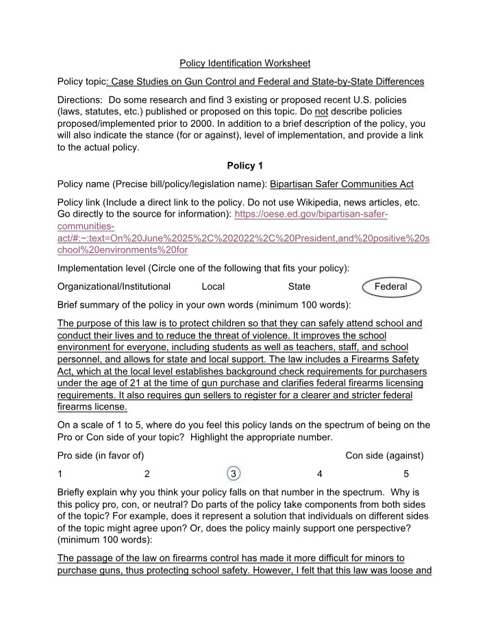 Gun Control Policies - The Bipartisan Safer Communities Act