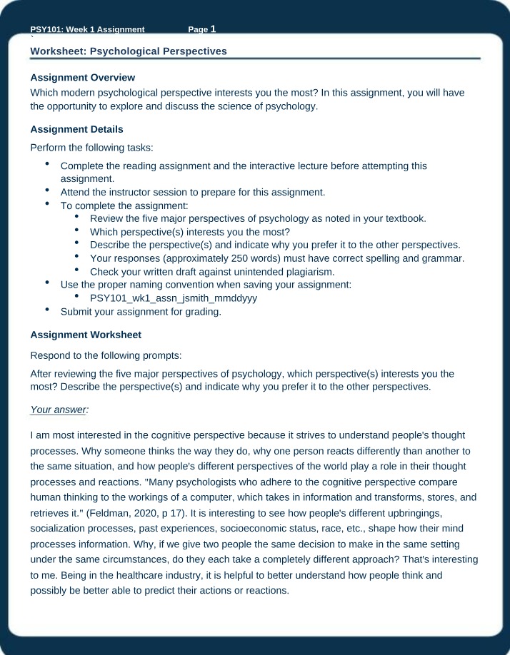 PSY101 Assignment - Week 1