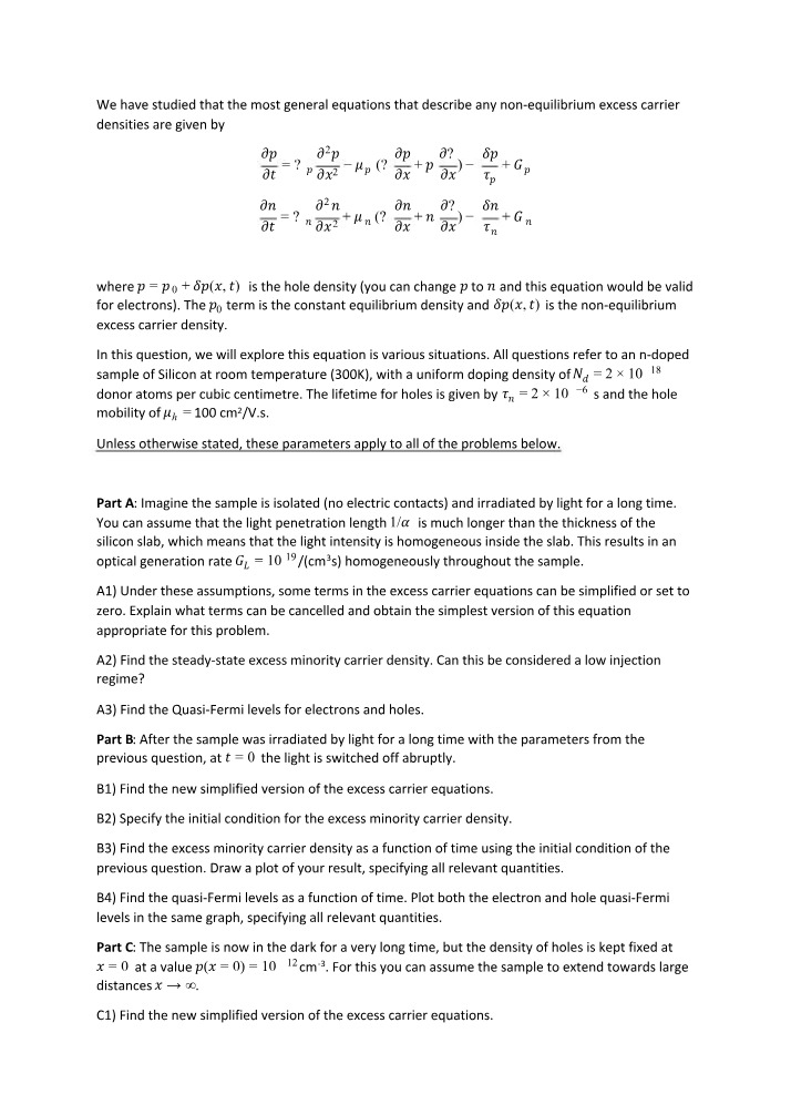 Excess Carrier Densities in Non-Equilibrium