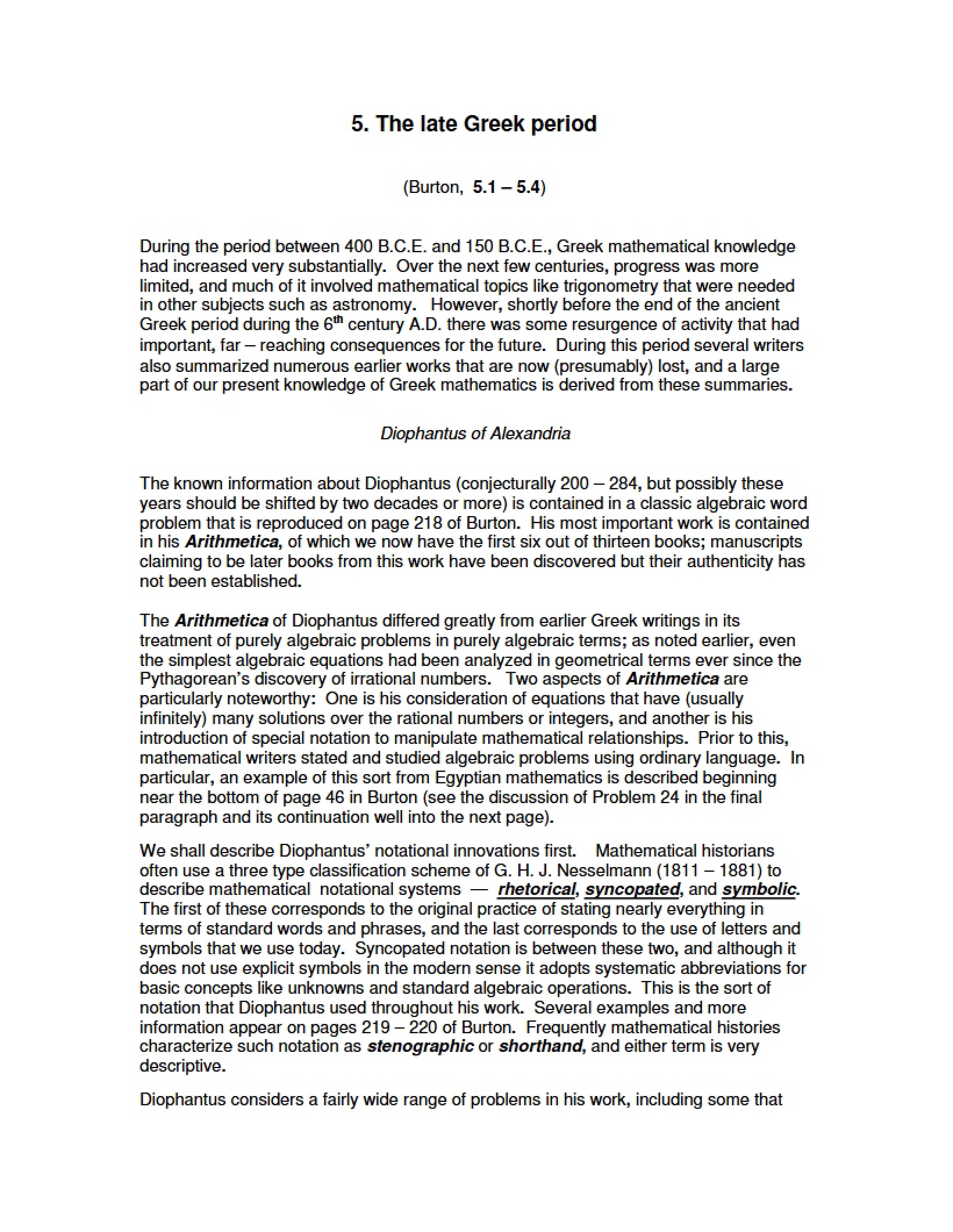 Mathematics of the Late Greek Era