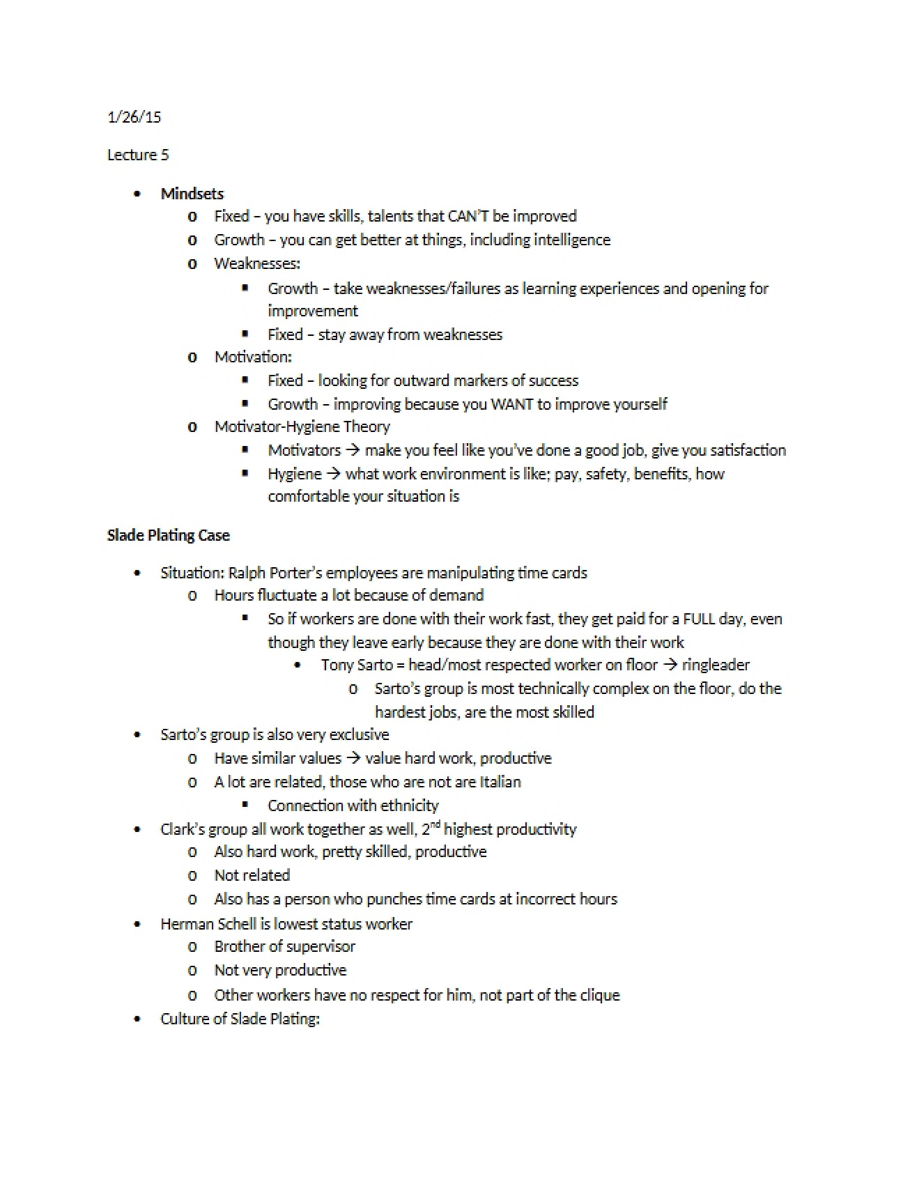 Fifth Lecture Notes on Organizational Behavior