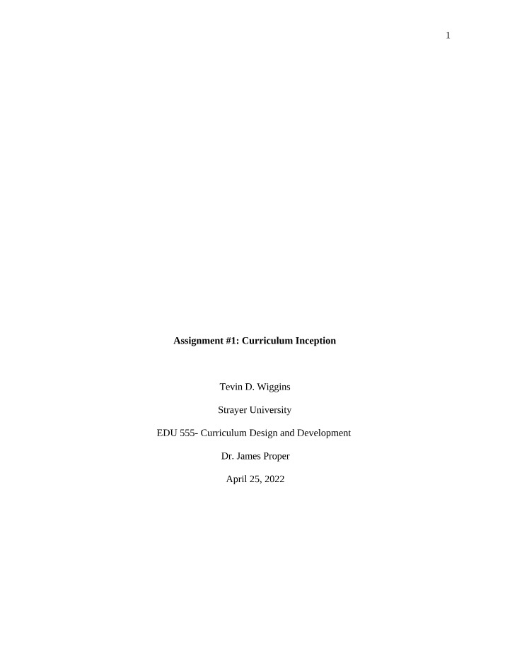 Curriculum Inception - Assignment 1