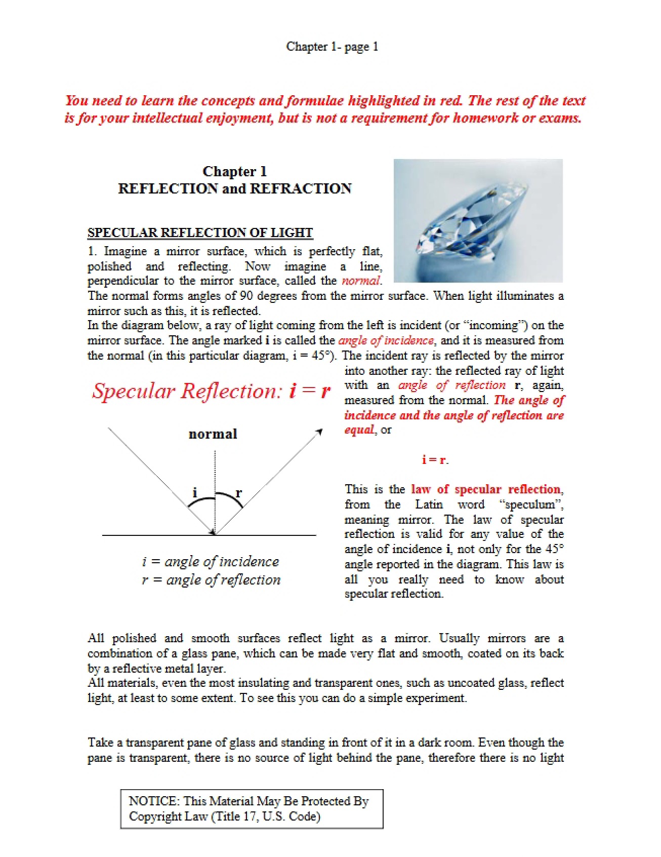 Reflection and Refraction (Chapter 1)
