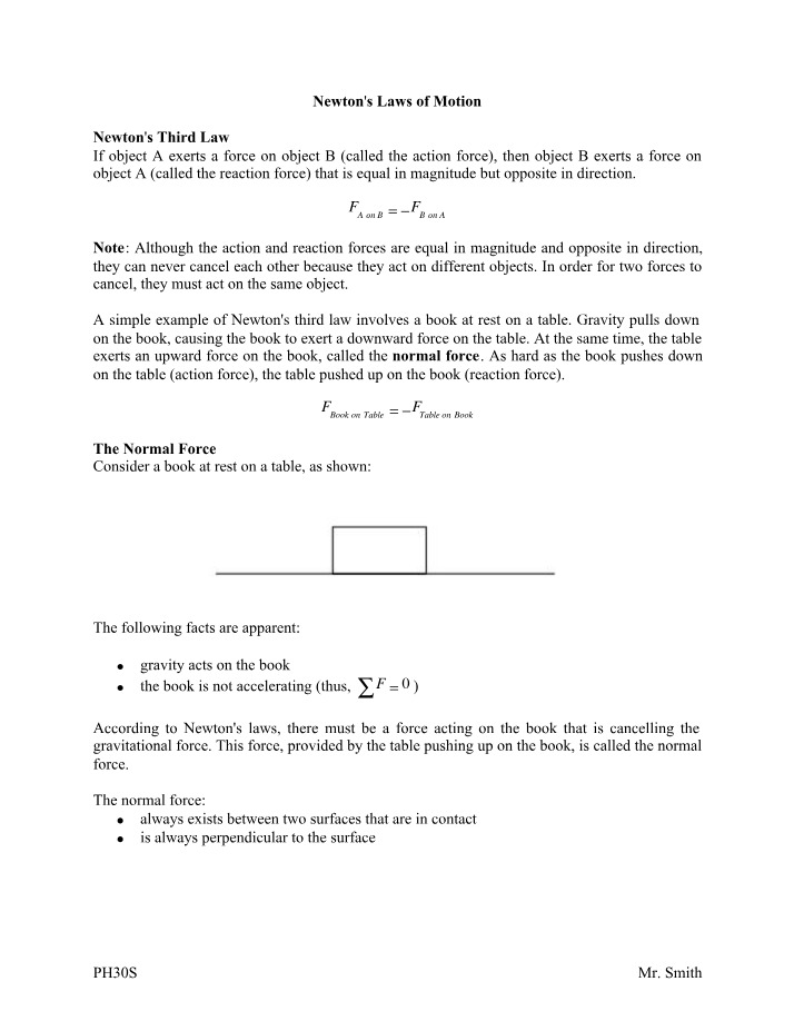 Worksheet on Newton's Laws