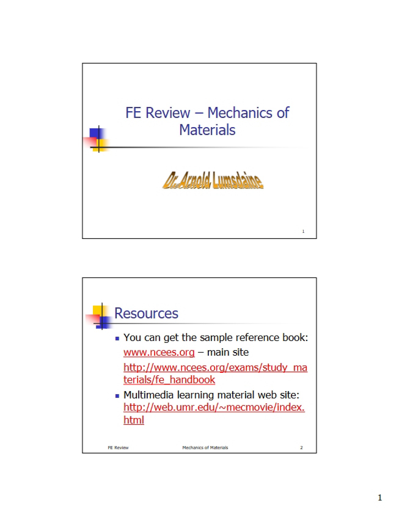 Mechanics of Materials FE Review