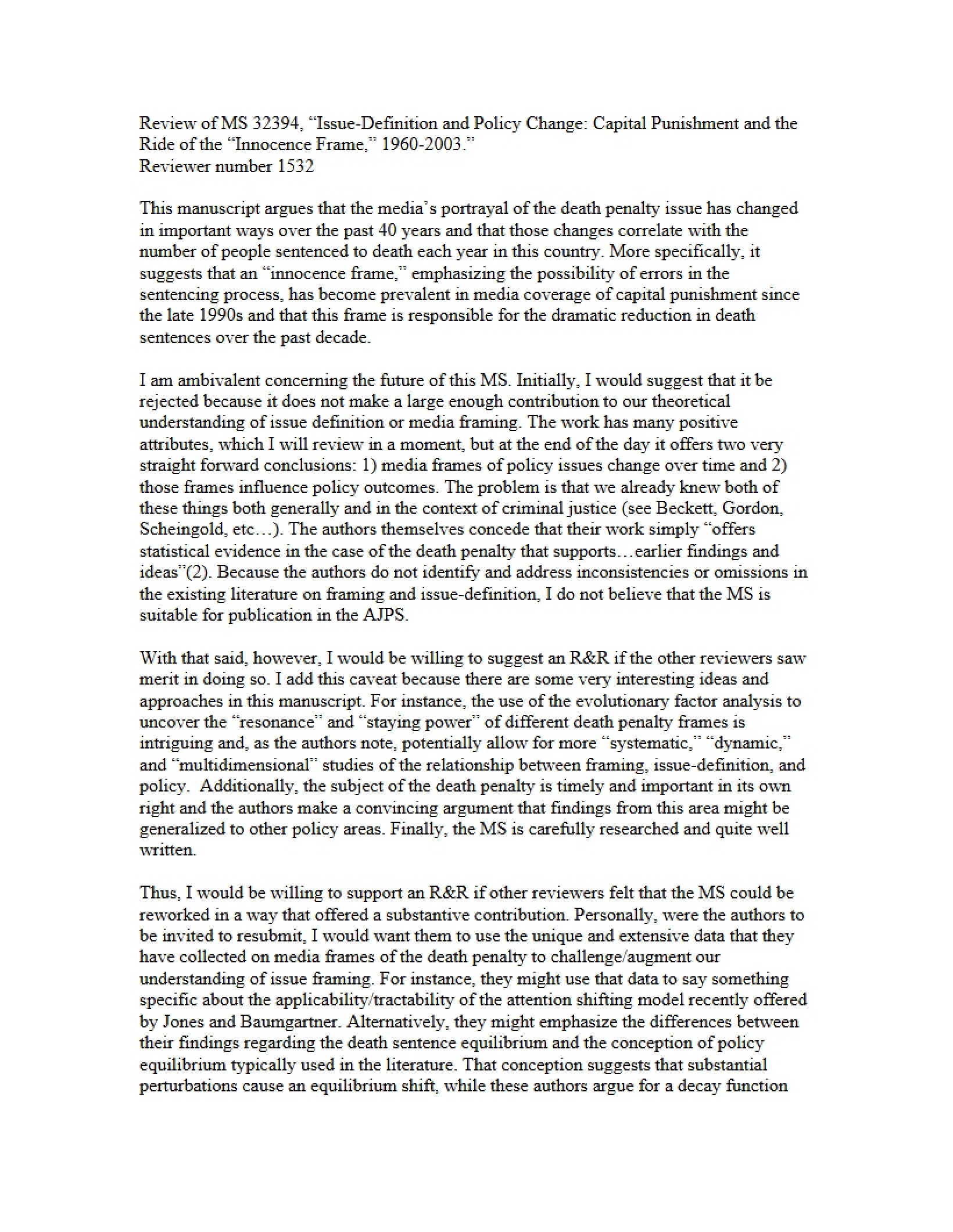 Policy Change and Issue Definition Capital Punishment and Innocence