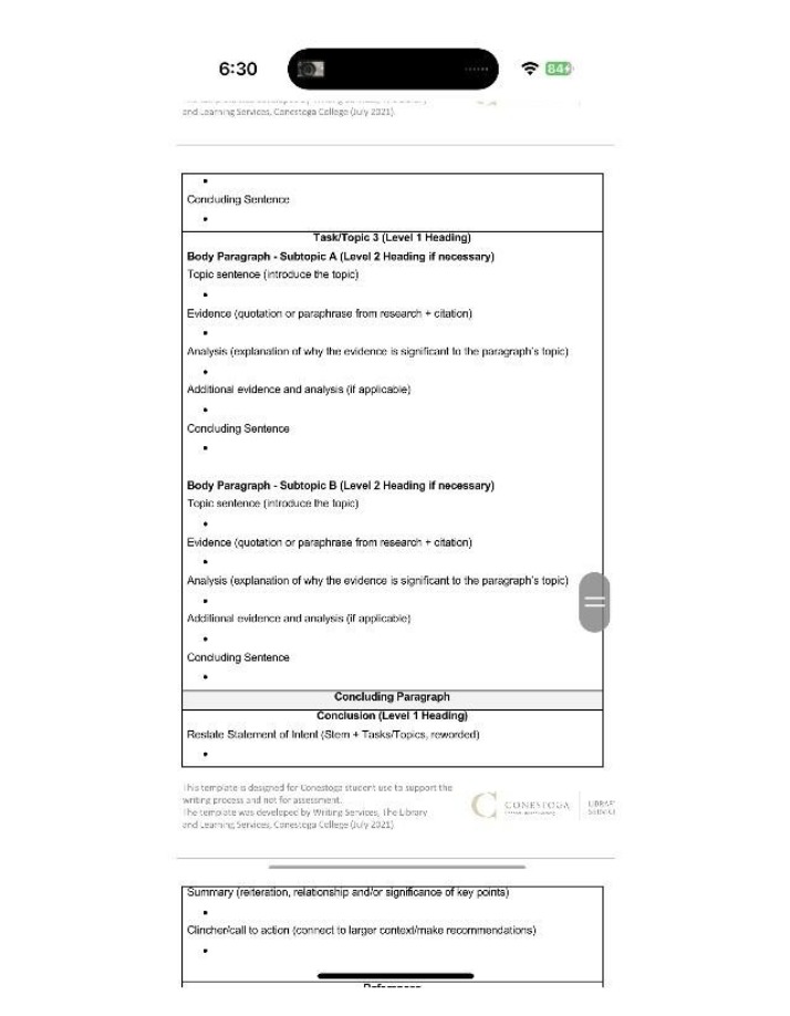 Writing Template for Conestoga College
