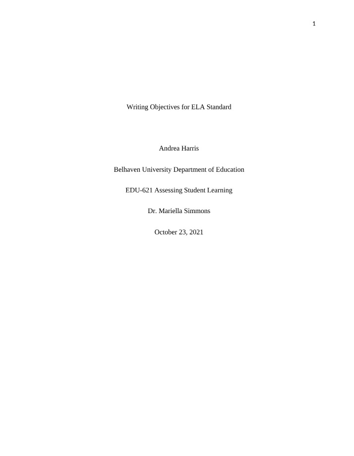 Writing Objectives - ELA Standards