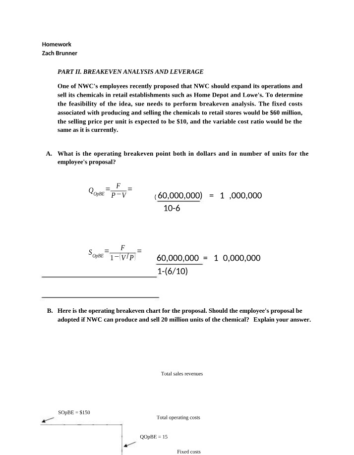 Homework 3 on Breakeven Analysis and Leverage