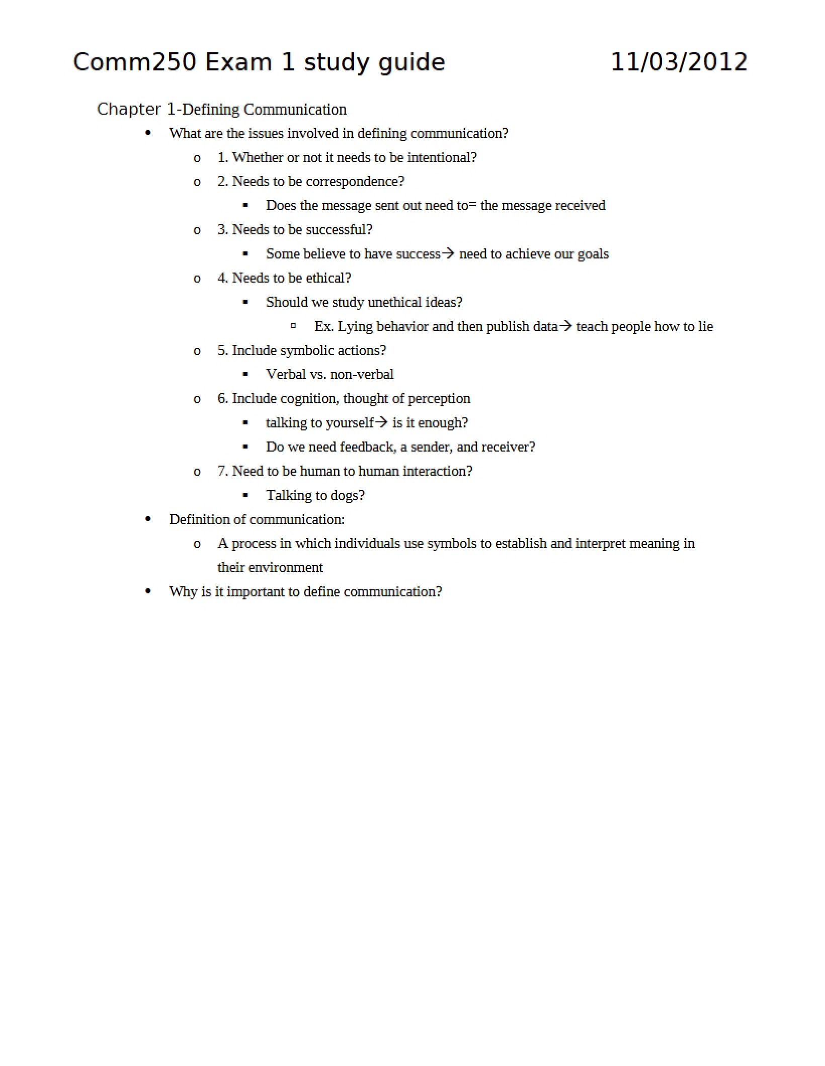 Preparation Guide for Exam 1