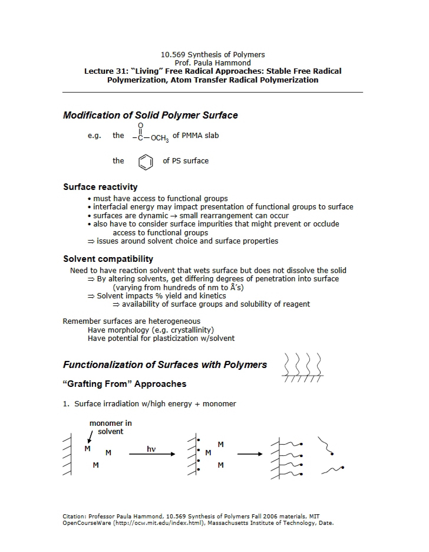 Solid Polymer Surface Modification