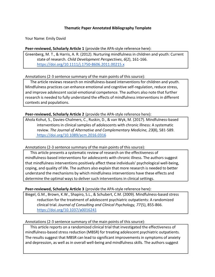 Annotated Bibliography Template - Thematic Paper