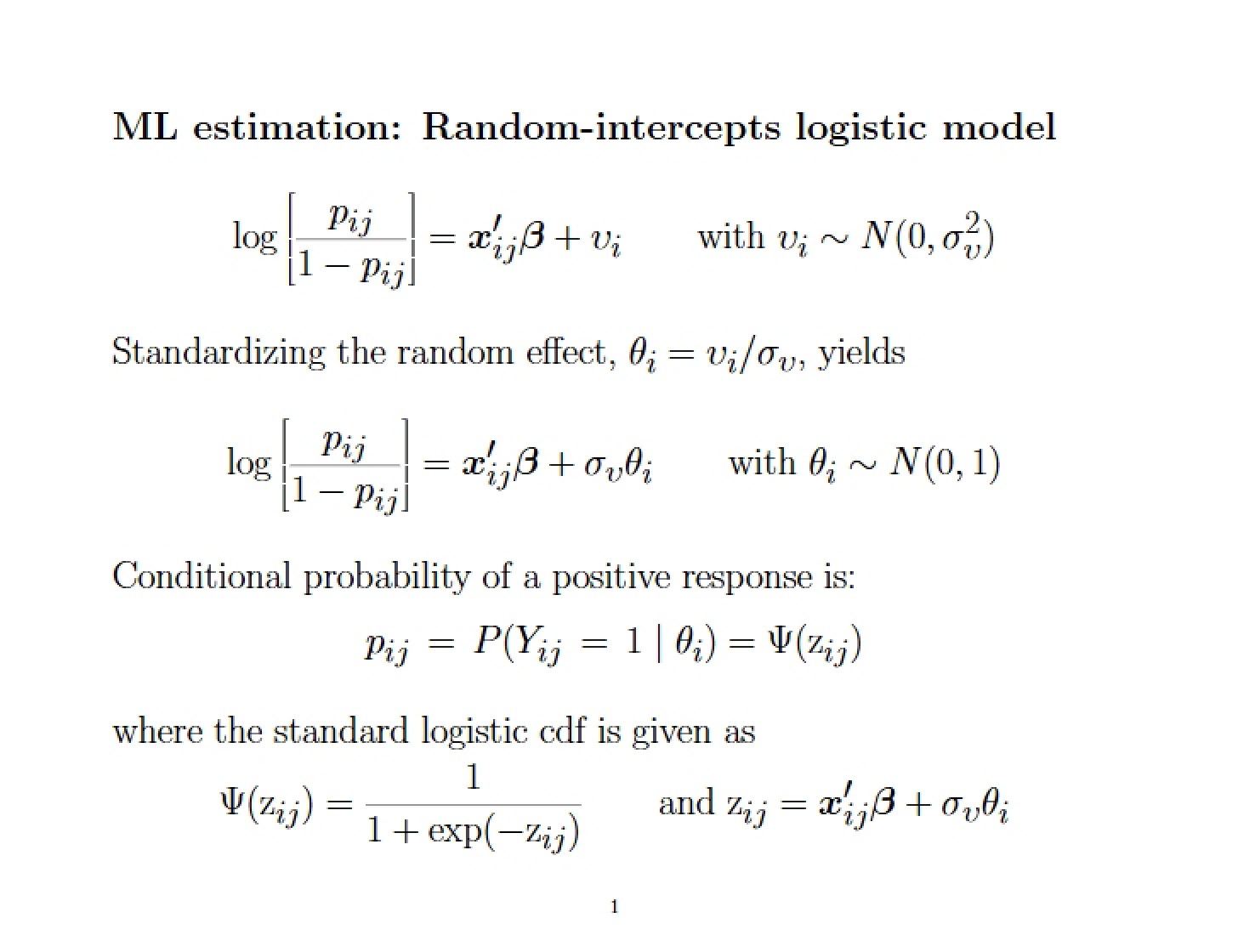 Random-Intercepts Logistic Model ML Estimation