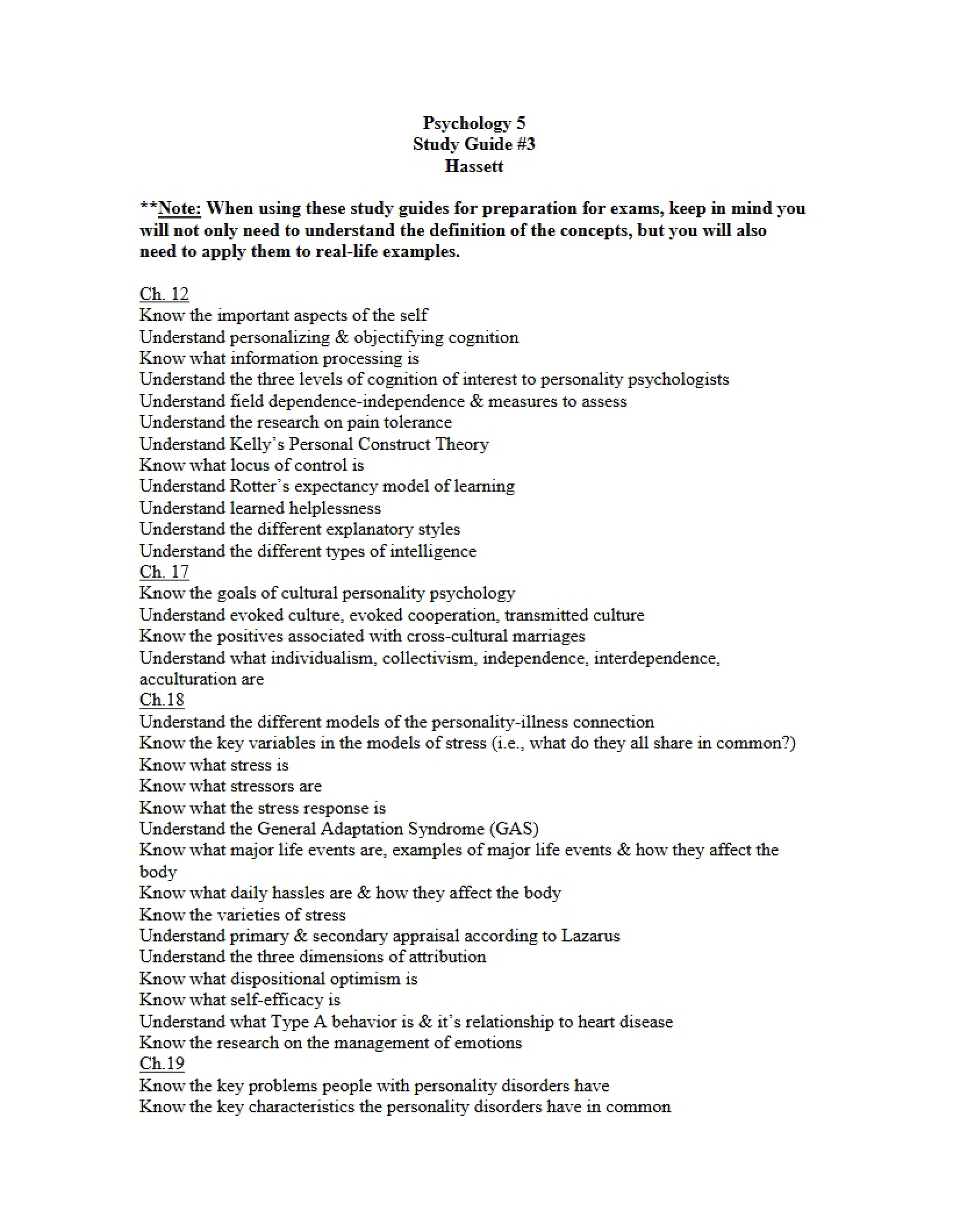 Third Study Guide