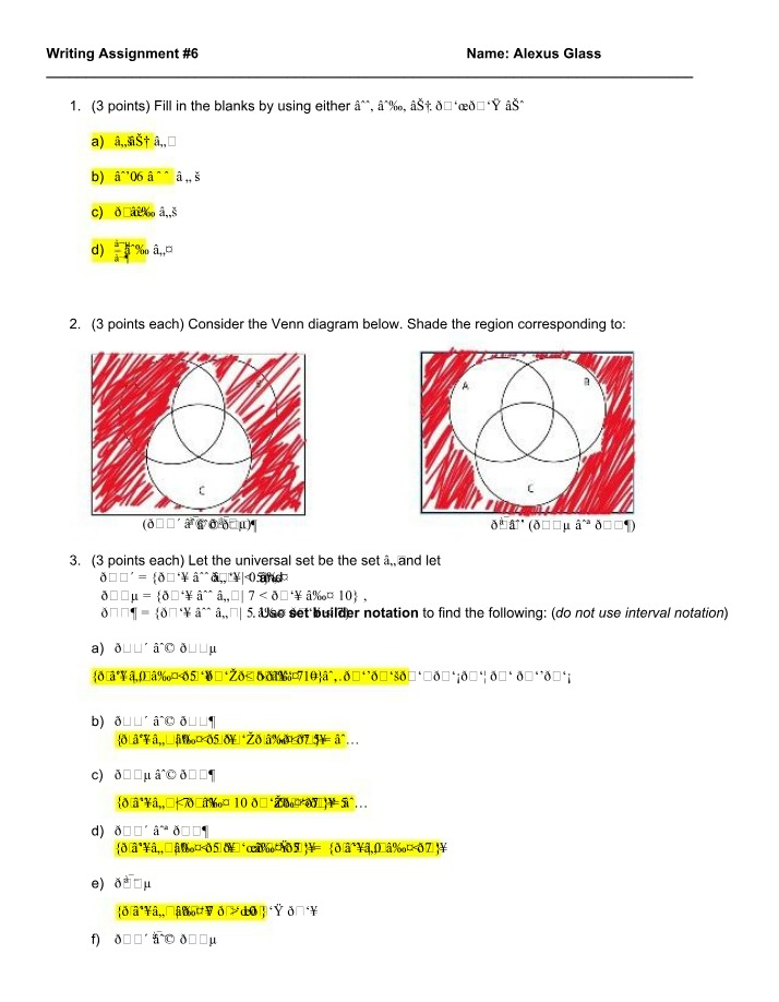 Set Theory Operations, Relations, and Venn Diagrams