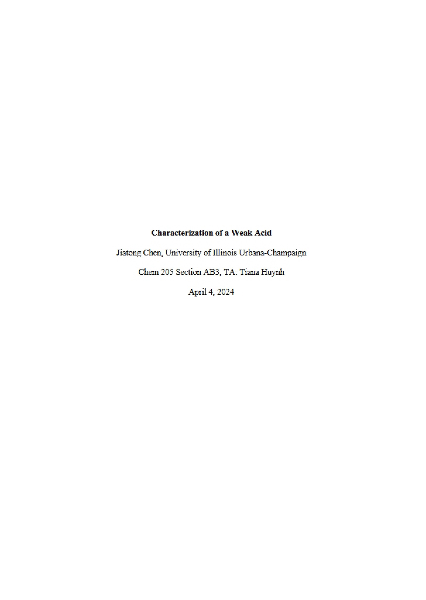 Report on Weak Acid Lab