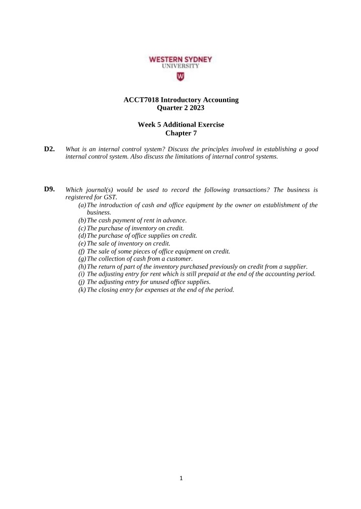 Week 5 Additional Exercise - Chapter 7 (ACCT7018)