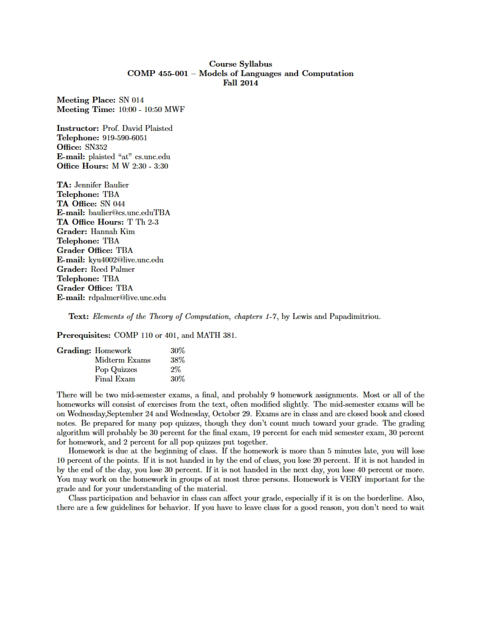Languages and Computation Syllabus