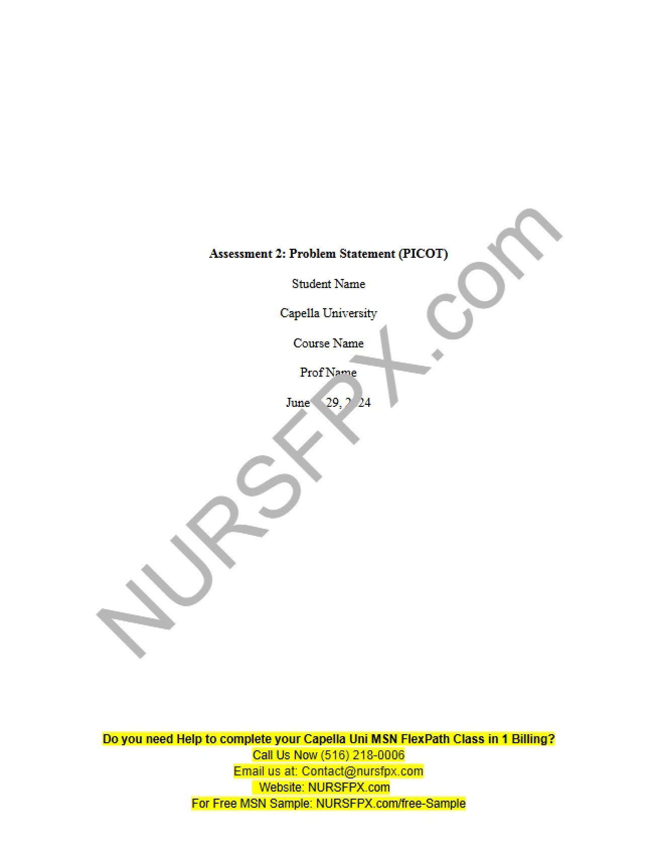 Problem Statement Development (PICOT) Assessment 2