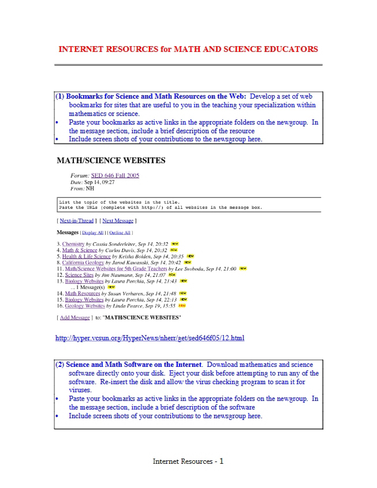 Math and Science Educator Internet Resources