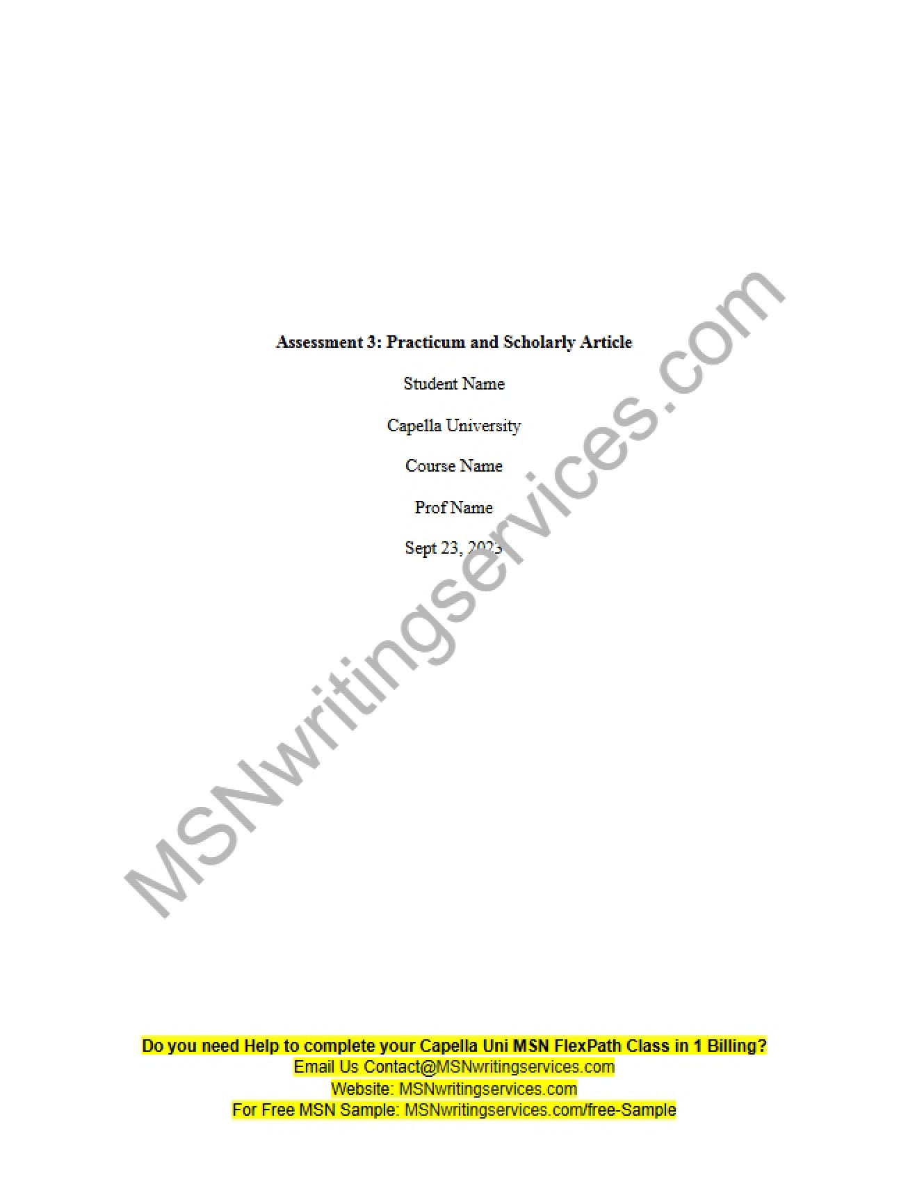 Assessment 3 Practicum and Scholarly Article Analysis