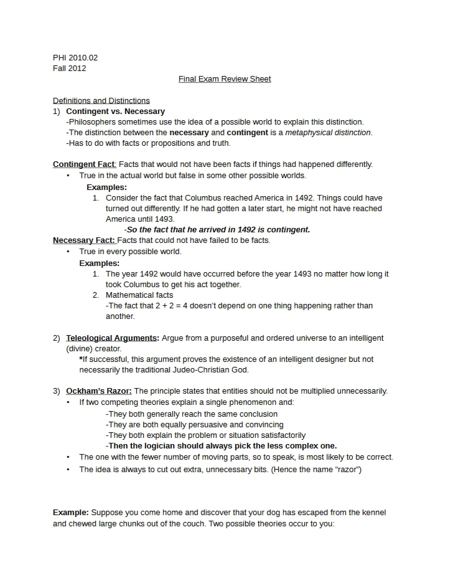 Sheet for Final Exam Review