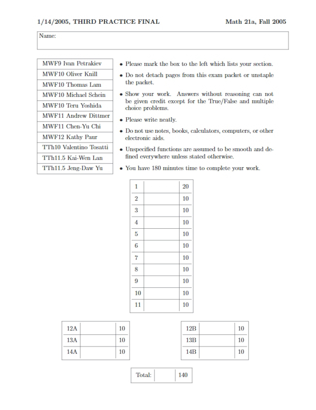 Final Practice Set III