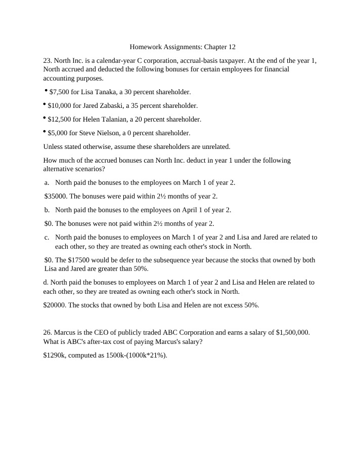 Chapter 12 Homework Assignments
