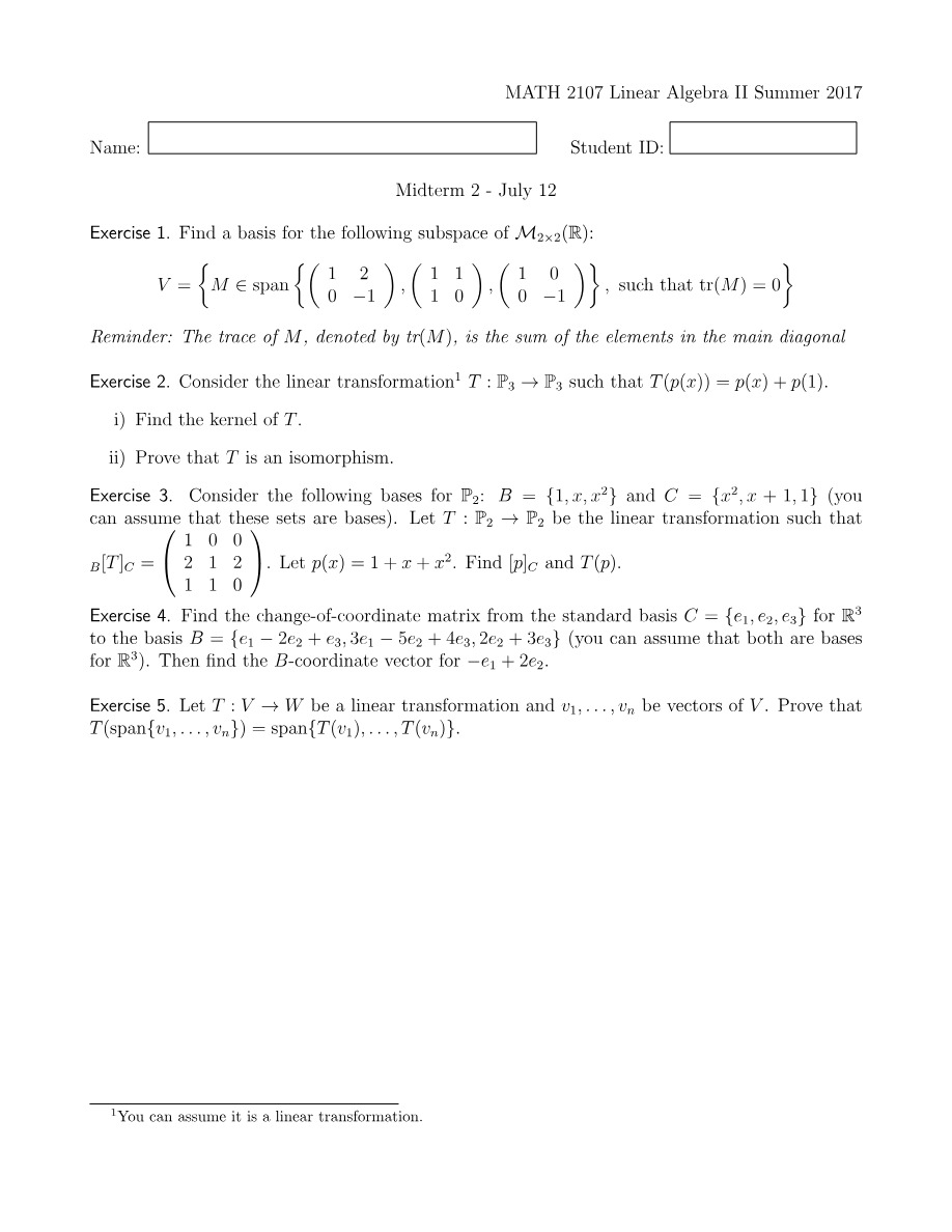 MATH2107 Summer 2017 Midterm 2