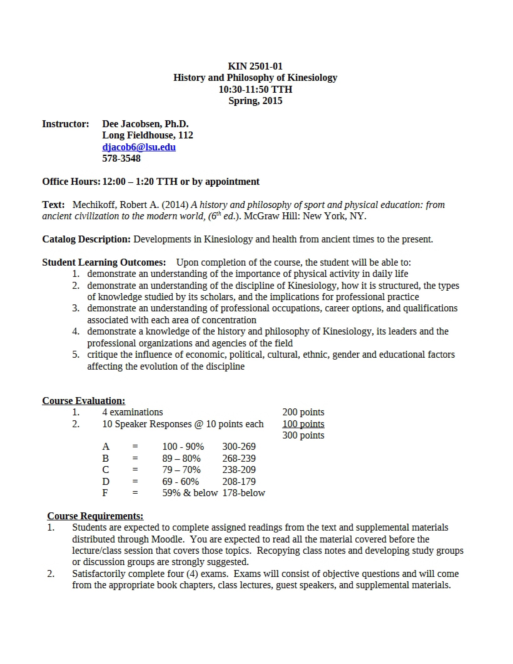 Kinesiology Syllabus