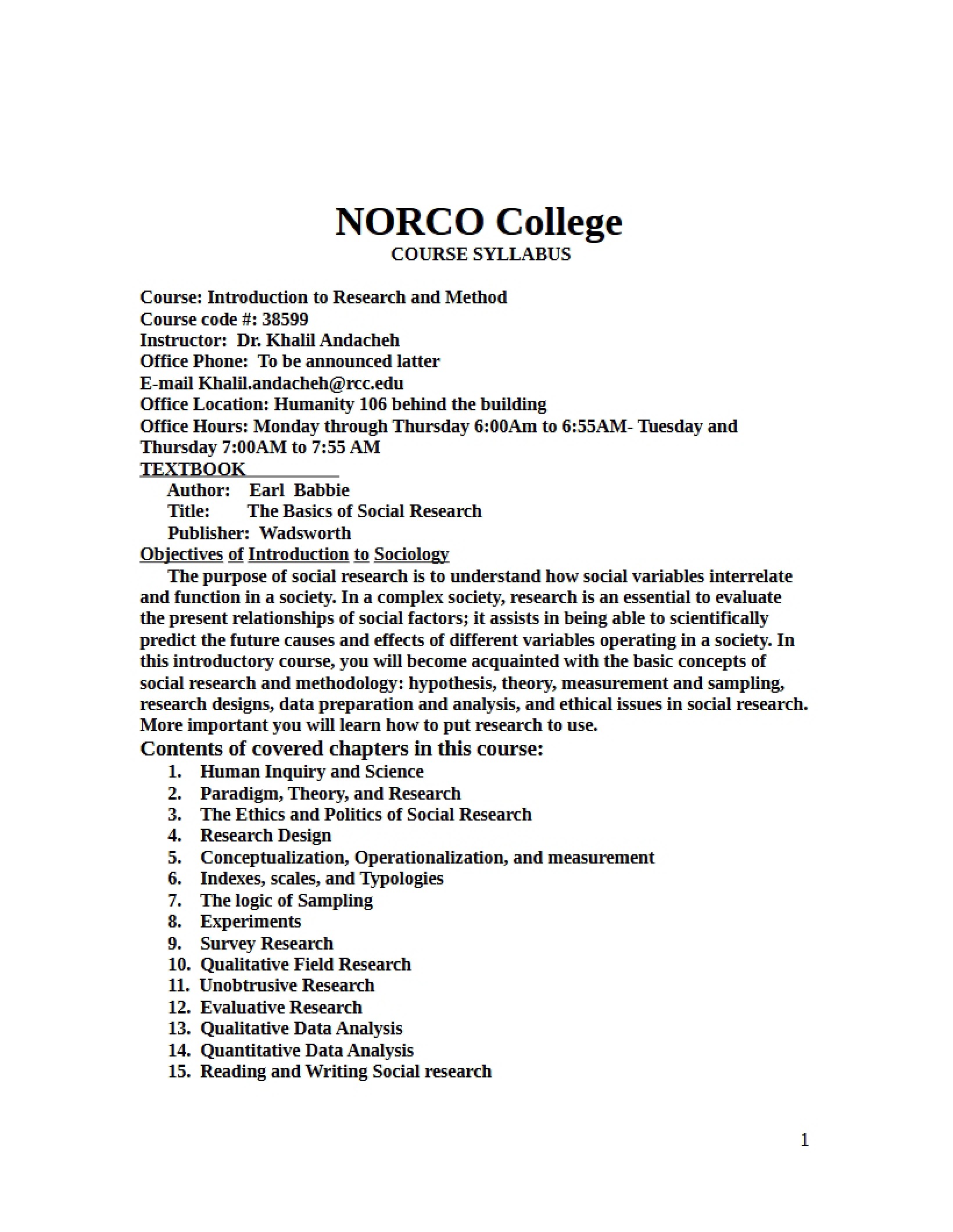 Research Methods Syllabus