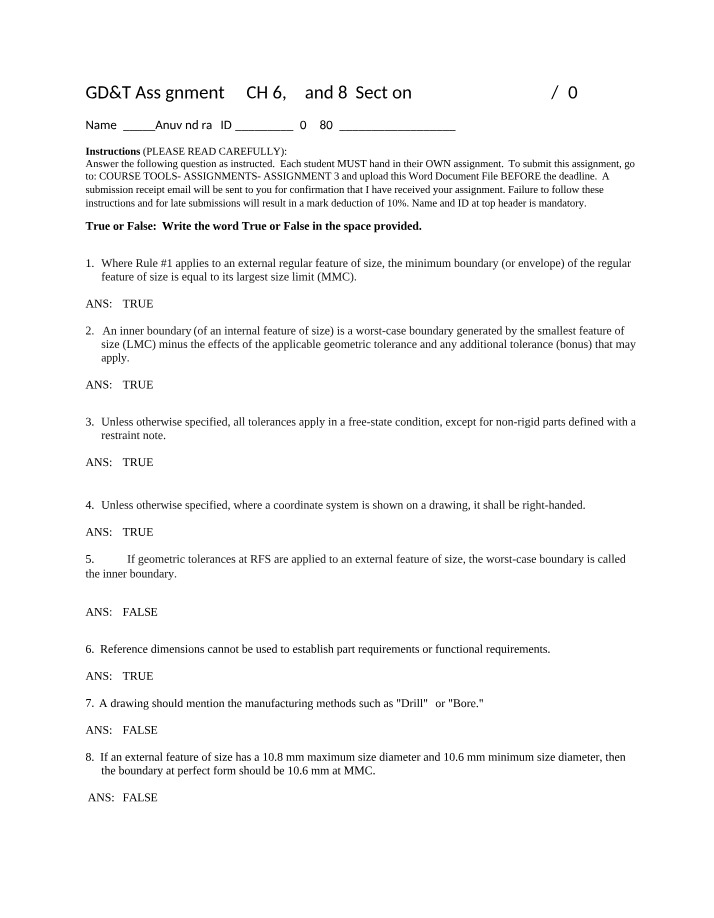GD&T Assignment 3 - Chapters 6, 7, and 8