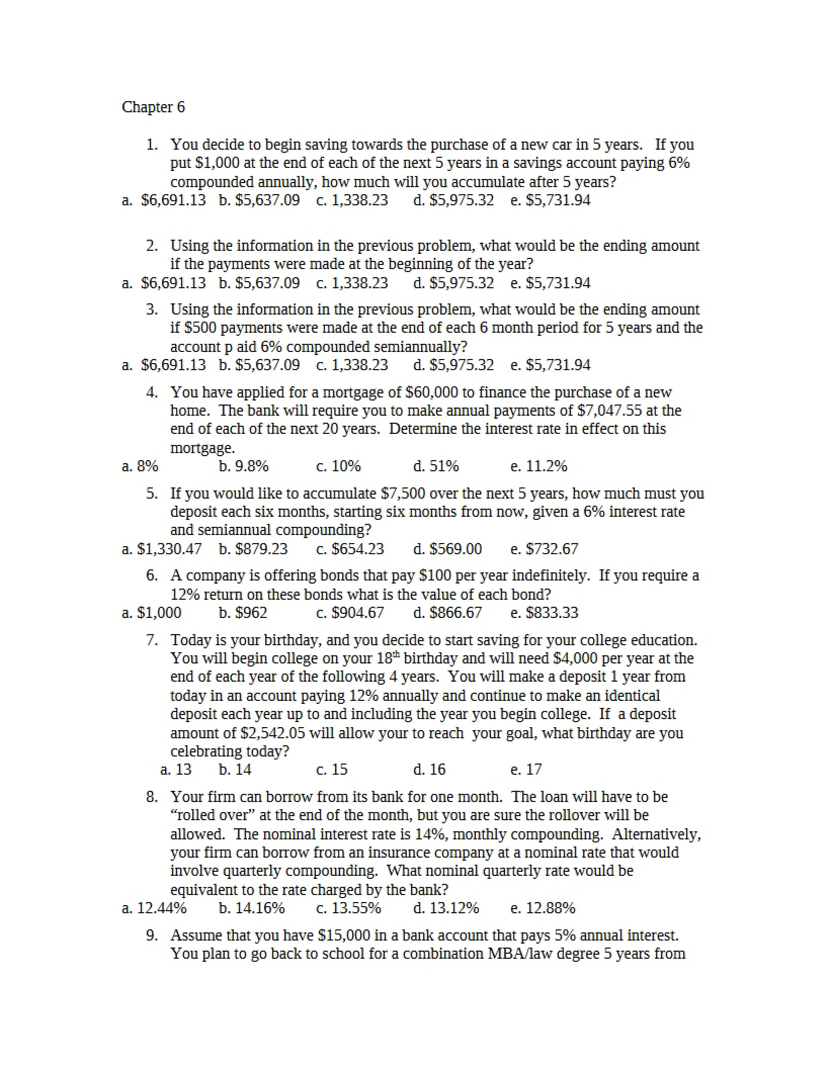 Finance Chapter 6