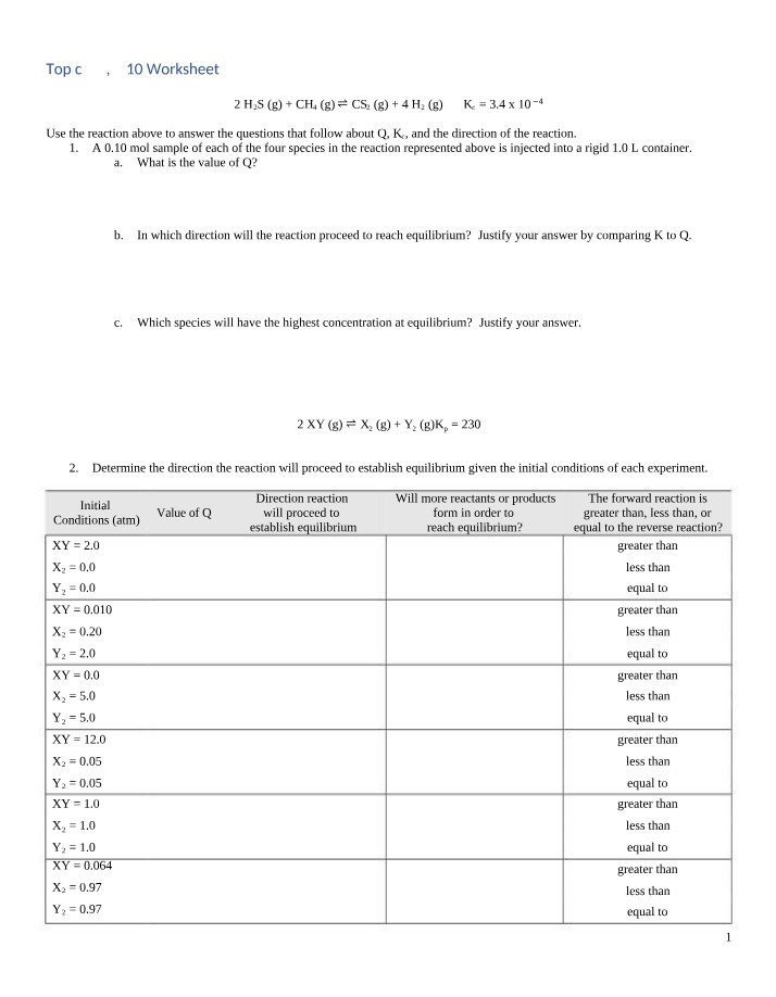 Chemical Equilibrium and Reaction Direction - Questions