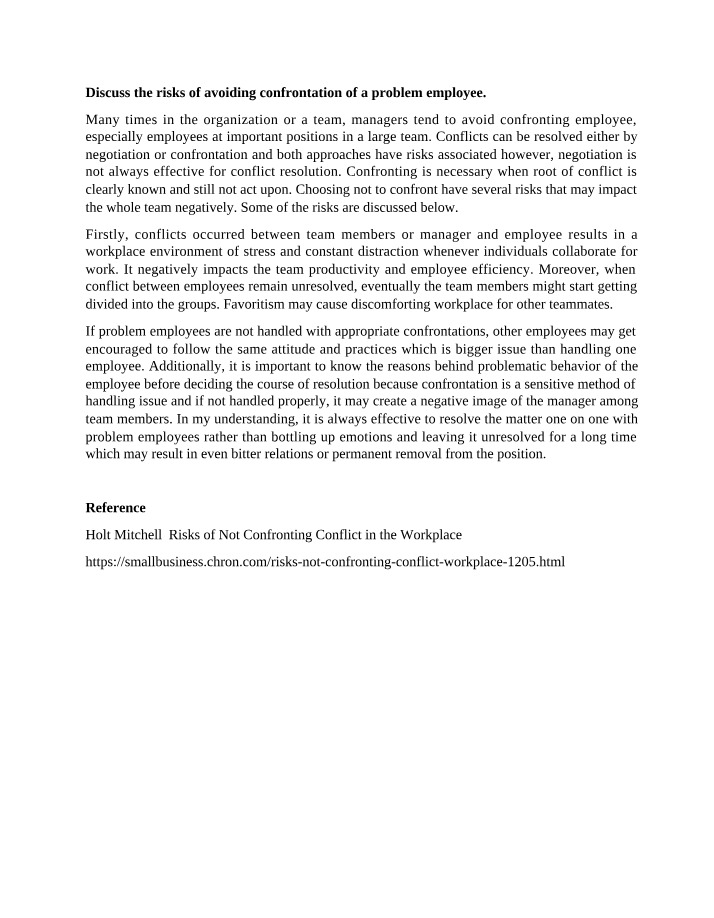 Risks of Avoiding Confrontation with Problem Employees - Notes