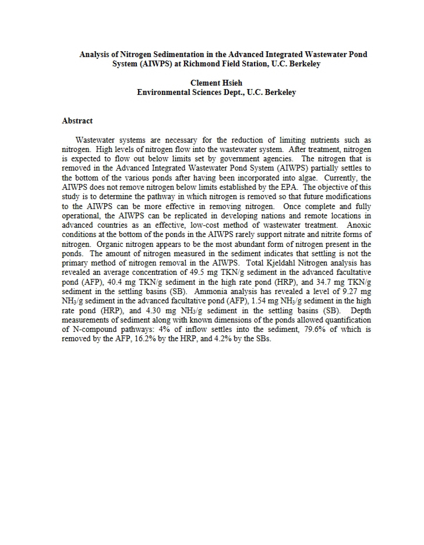 Advanced Integrated Wastewater Pond Nitrogen Sedimentation Analysis
