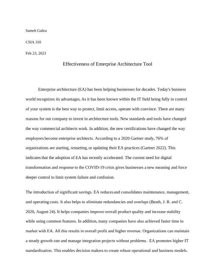 Enterprise Architecture Tool Effectiveness
