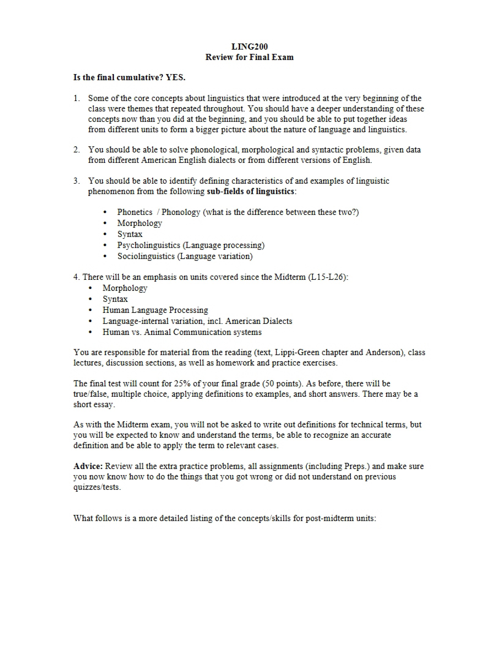 Final Exam Review