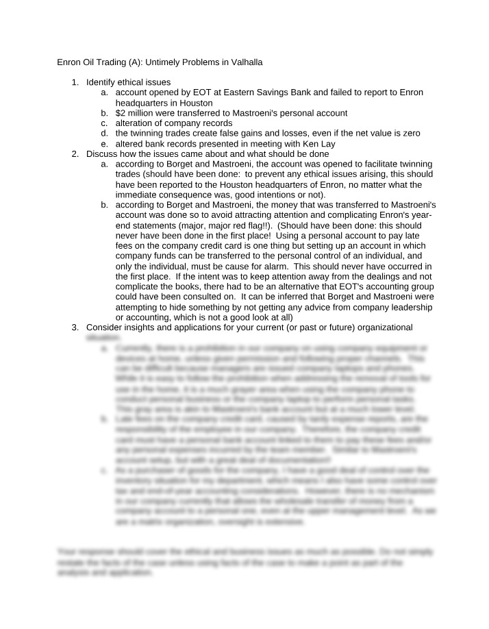 Enron Ethics Case Analysis