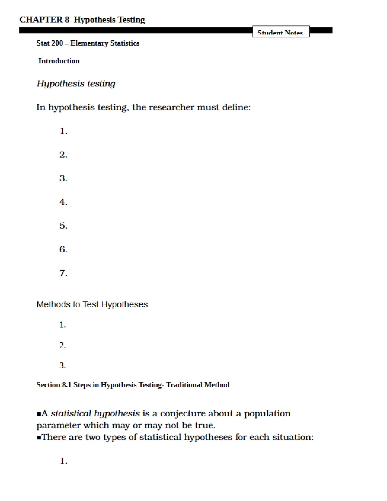 Chapter Eight Student Notes